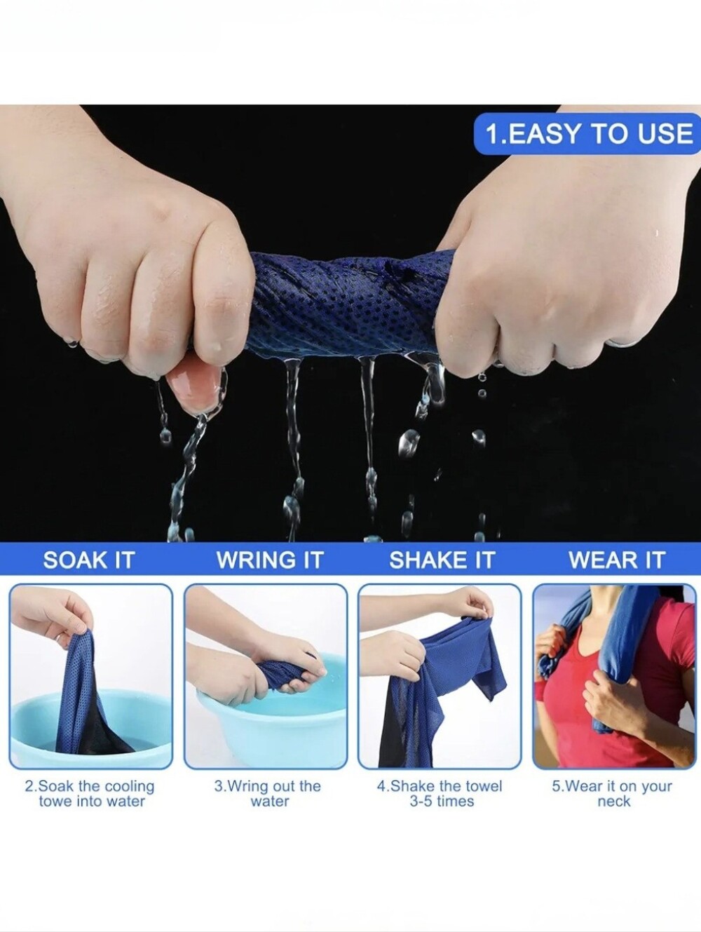Cooling Mesh Dark Blue Sports Towel - Picture 4 of 6